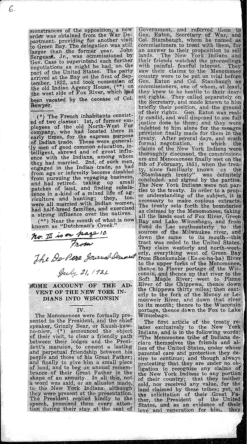  Source: De Pere Journal-Democrat Topics: Indians and Native Peoples Date: 1921-06-30