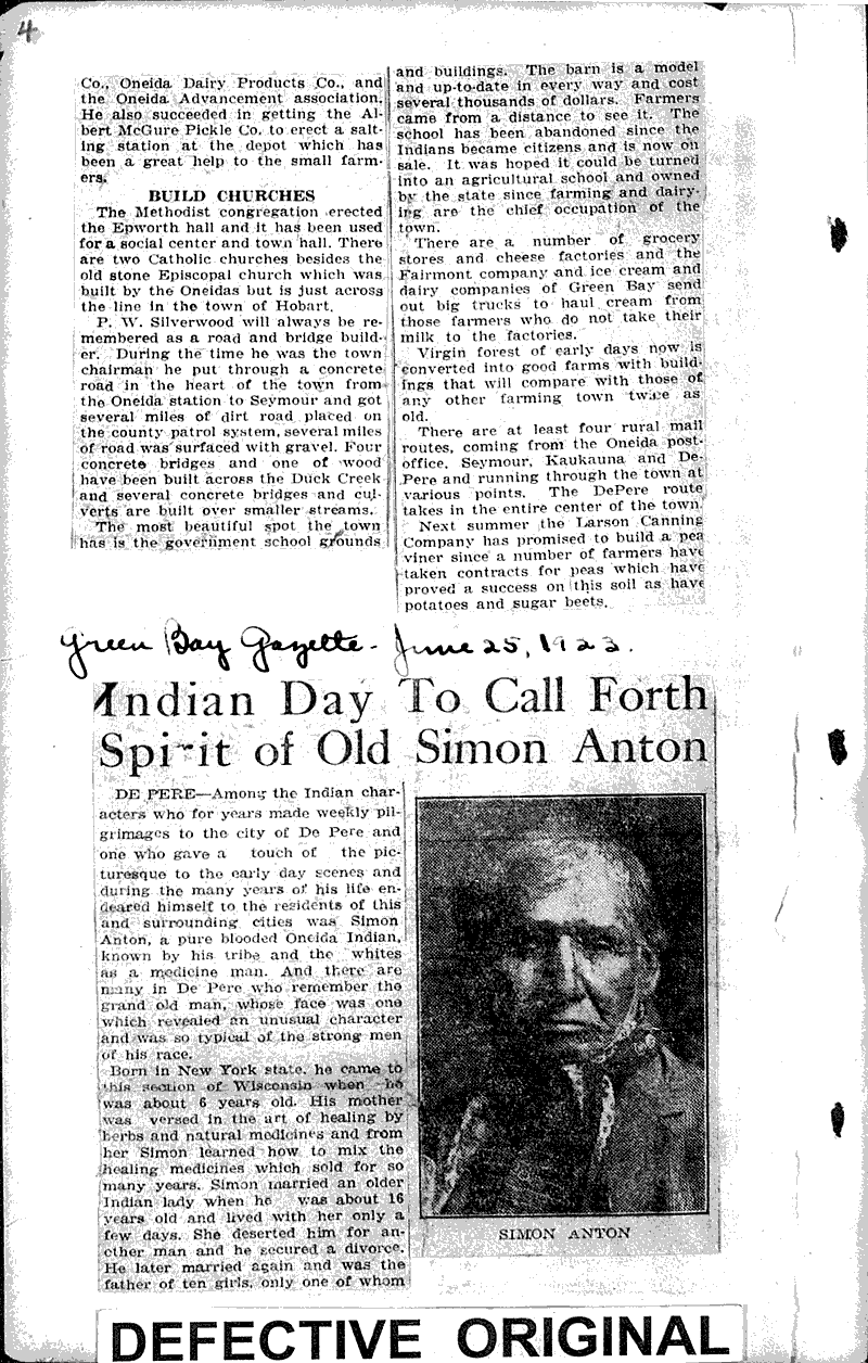  Source: Green Bay Gazette Topics: Indians and Native Peoples Date: 1923-06-25