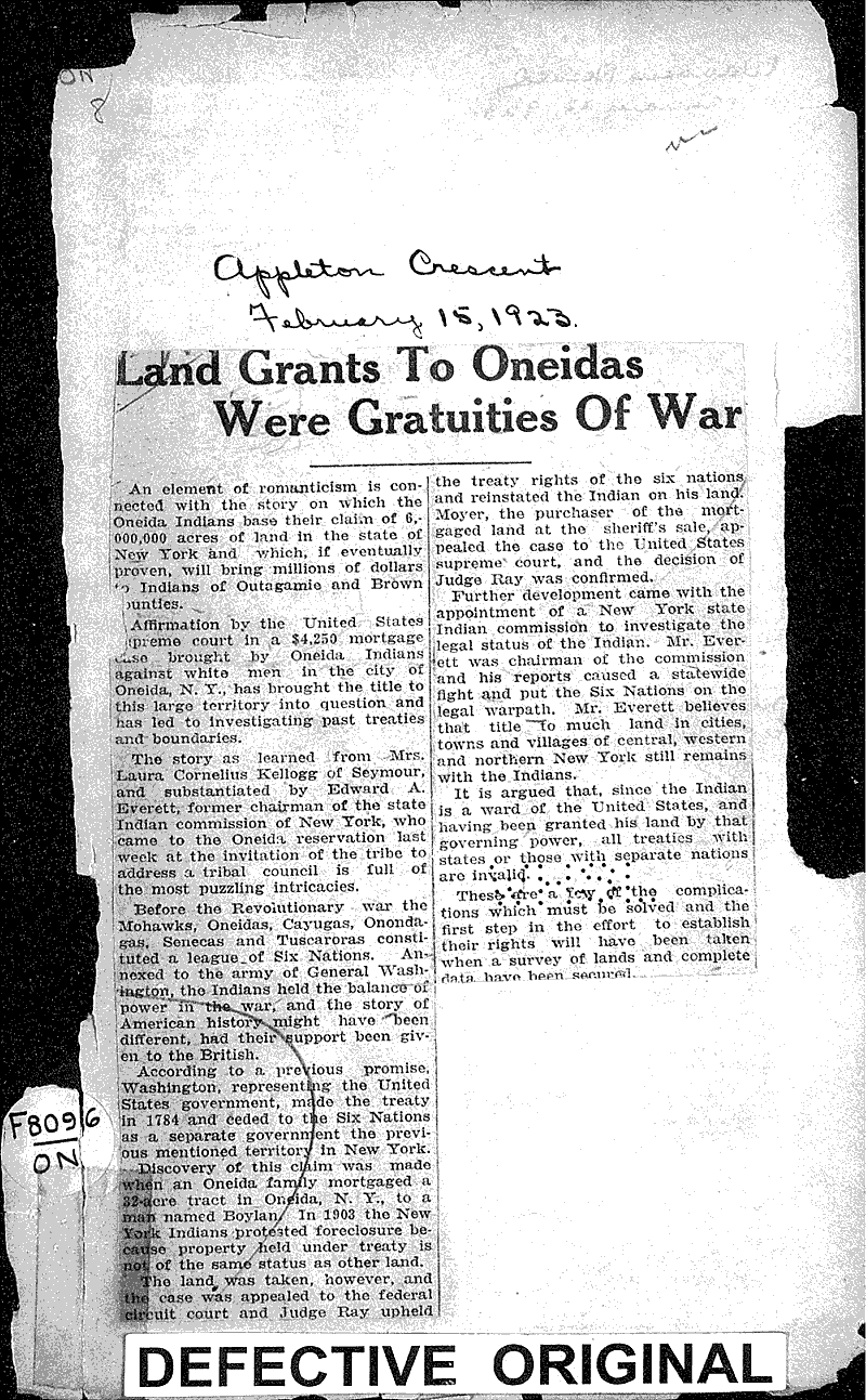  Source: Appleton Crescent Topics: Indians and Native Peoples Date: 1923-02-15