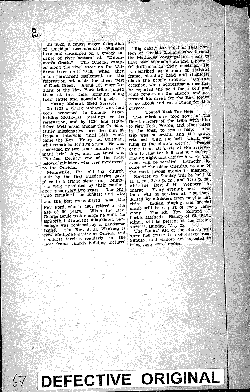 100 years of Methodism to be celebrated at Oneida Sunday Source: Galena Gazette Topics: Indians and Native Peoples Date: 1930-05-16