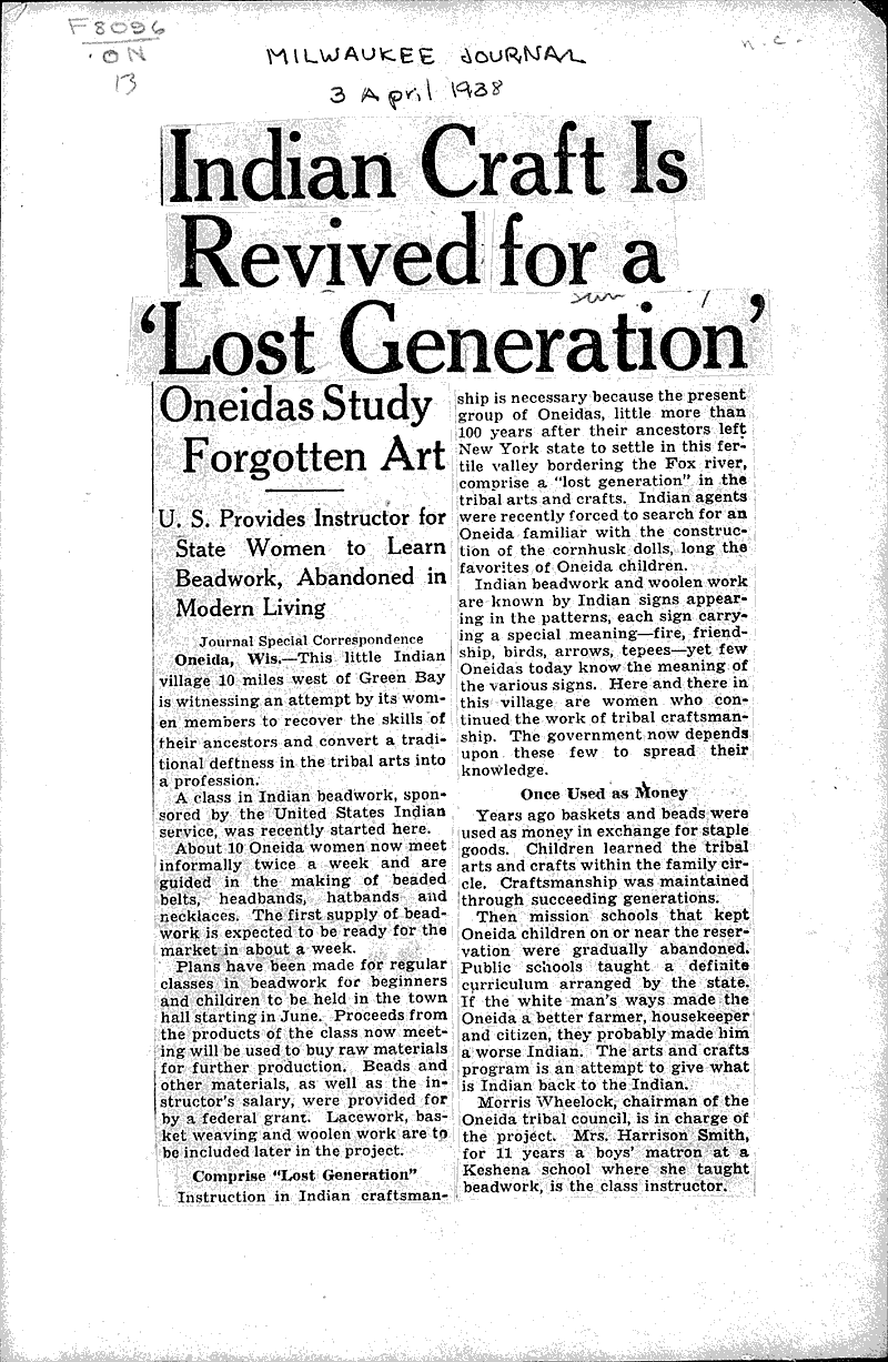  Source: Milwaukee Journal Topics: Indians and Native Peoples Date: 1938-04-03