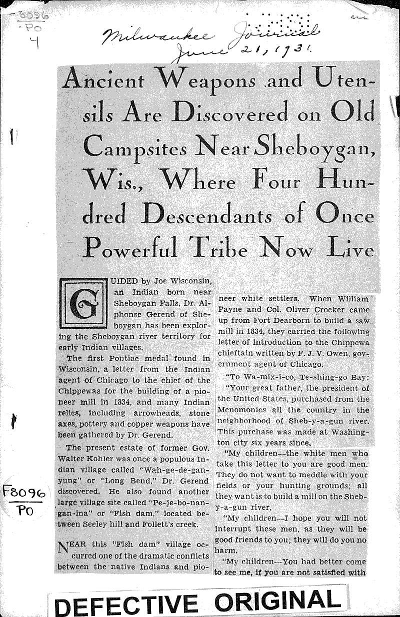  Source: Milwaukee Journal Topics: Indians and Native Peoples Date: 1931-06-21