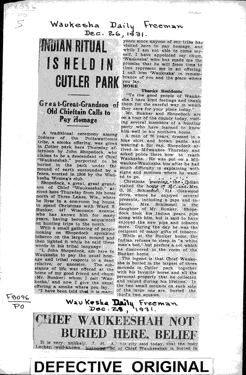  Source: Waukesha Daily Freeman Topics: Indians and Native Peoples Date: 1931-12-28