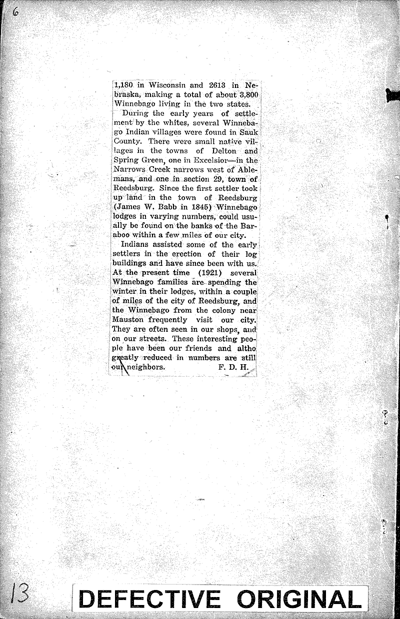  Source: Reedsburg Free Press Topics: Indians and Native Peoples Date: 1921-12-29