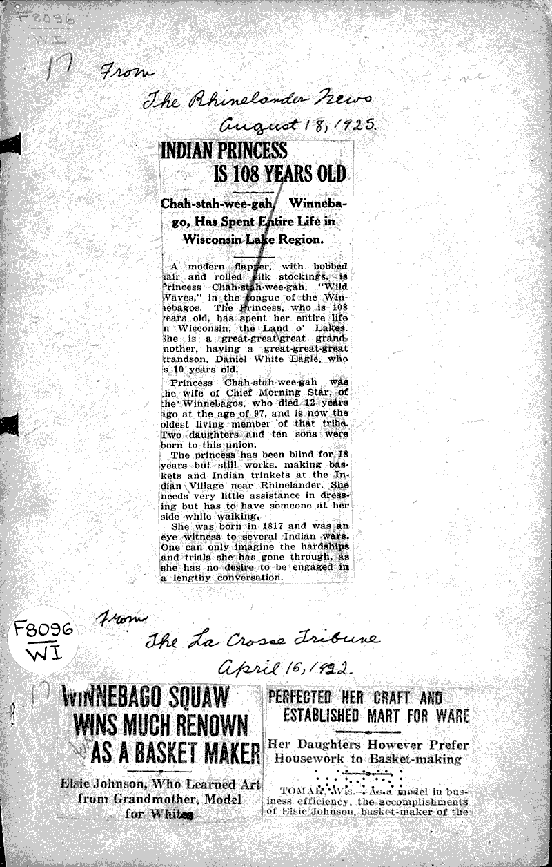  Source: La Crosse Tribune Topics: Indians and Native Peoples Date: 1922-04-16