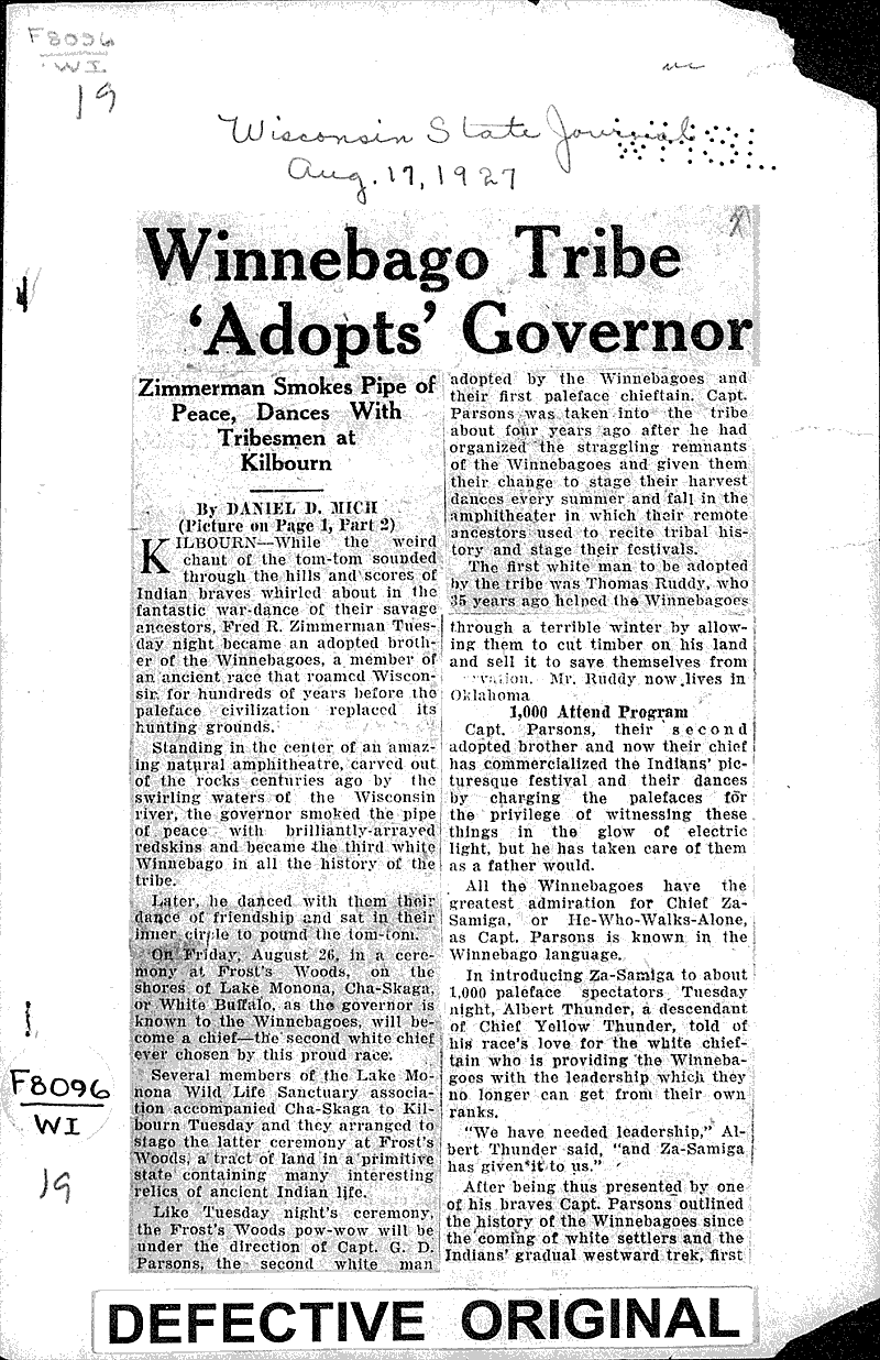  Source: Wisconsin State Journal Topics: Indians and Native Peoples Date: 1927-08-17