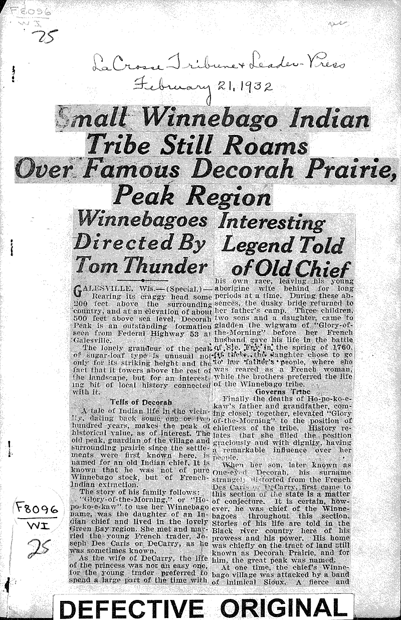  Source: La Crosse Tribune and Leader-Press Topics: Indians and Native Peoples Date: 1932-02-21