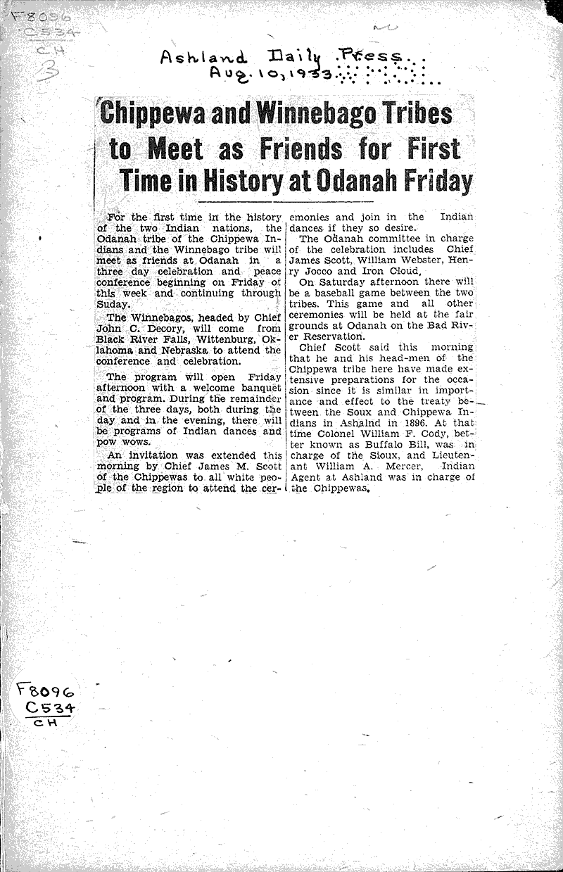  Source: Ashland Daily Press Topics: Indians and Native Peoples Date: 1933-08-10