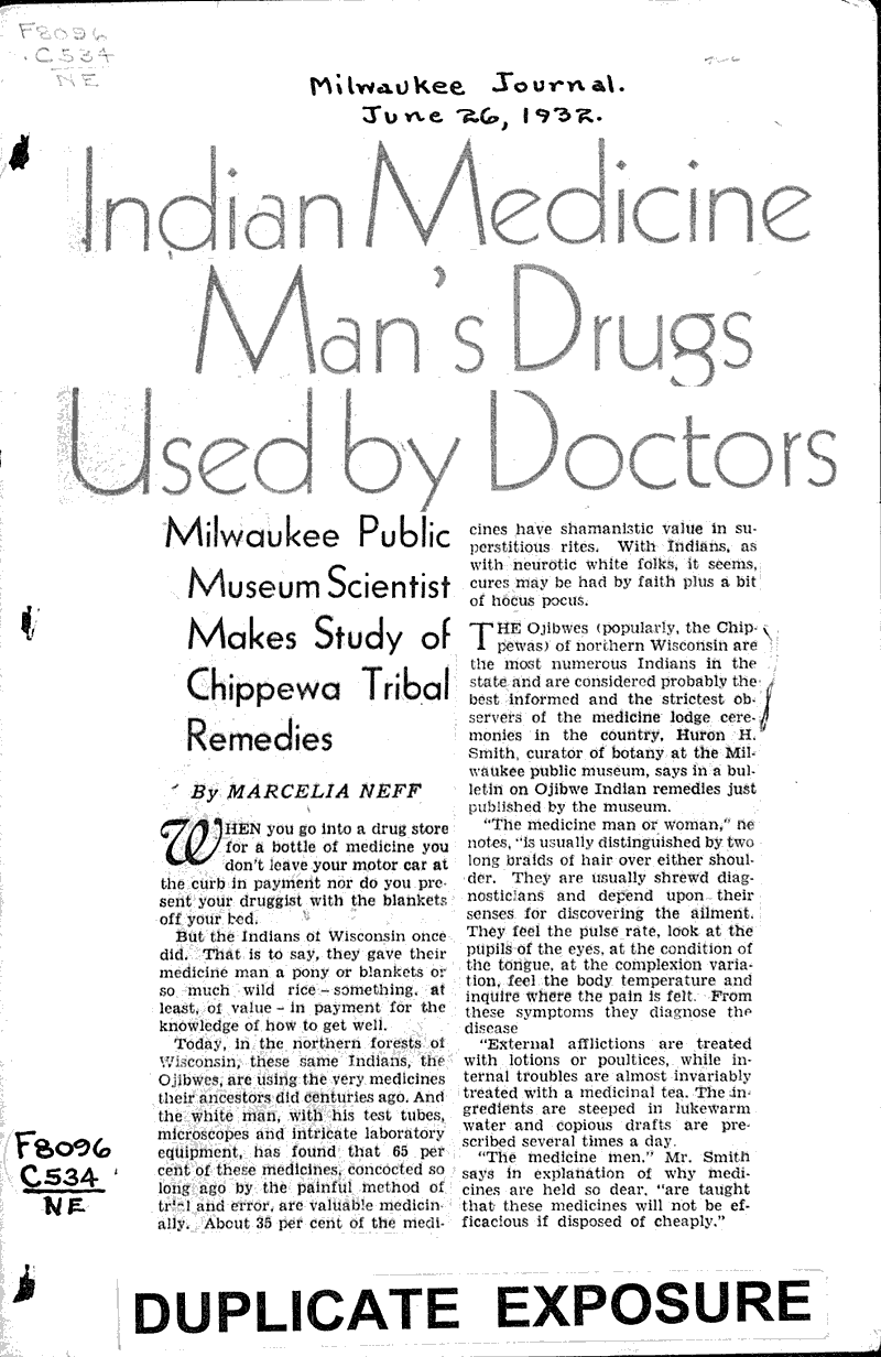  Source: Milwaukee Journal Topics: Indians and Native Peoples Date: 1932-06-26