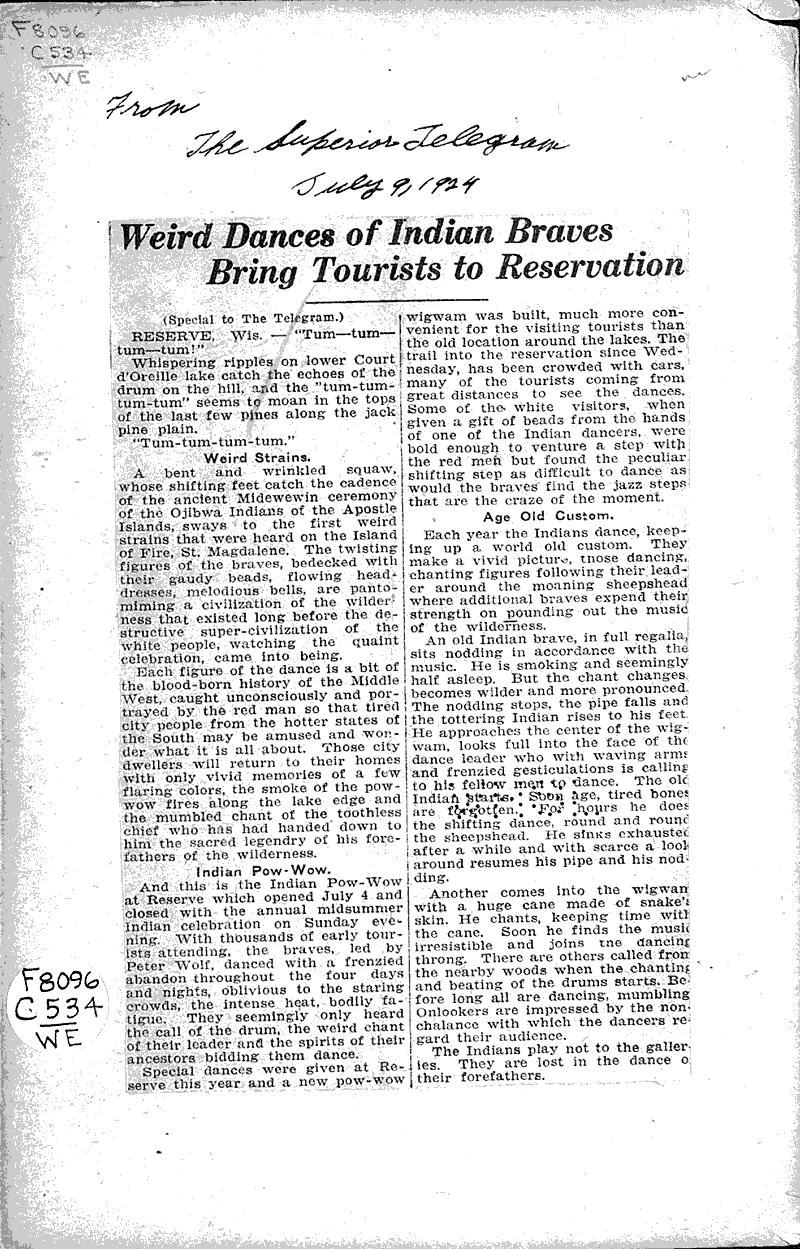  Source: Superior Telegram Topics: Indians and Native Peoples Date: 1924-07-09