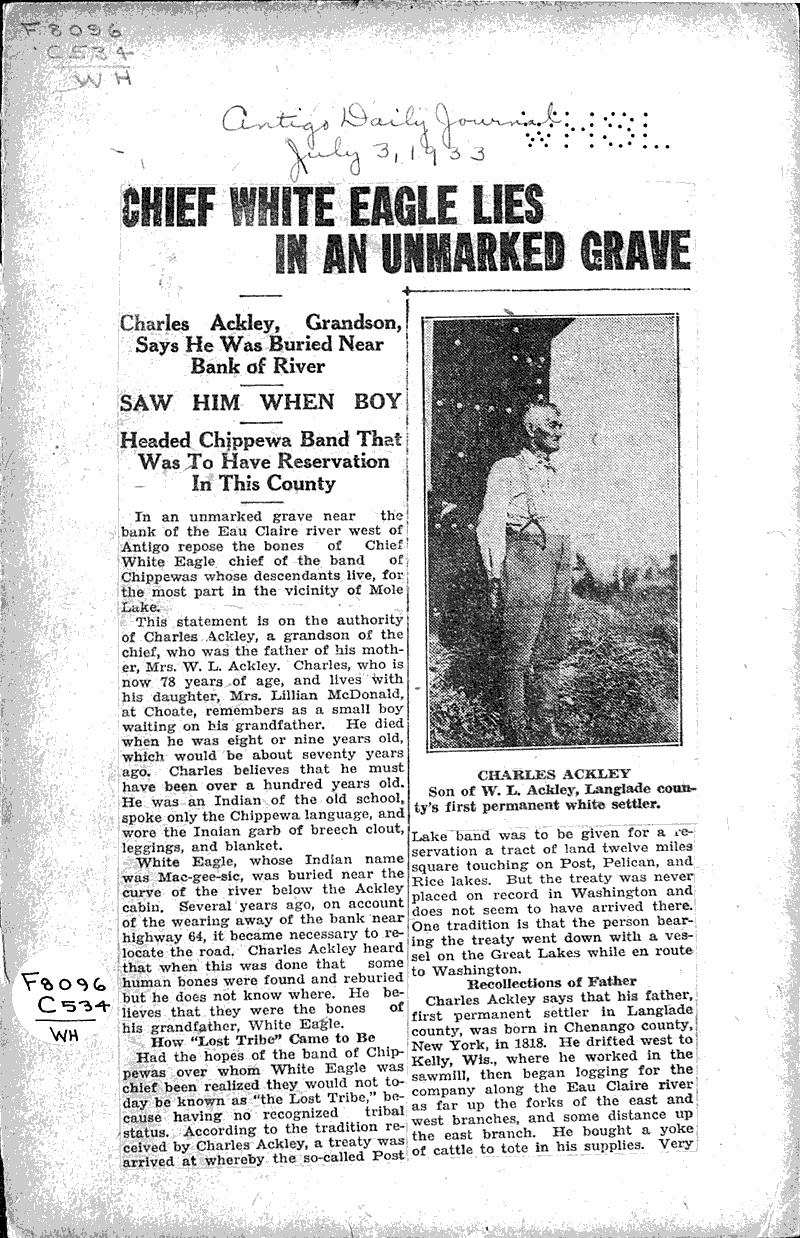  Source: Antigo Daily Journal Topics: Indians and Native Peoples Date: 1933-07-03