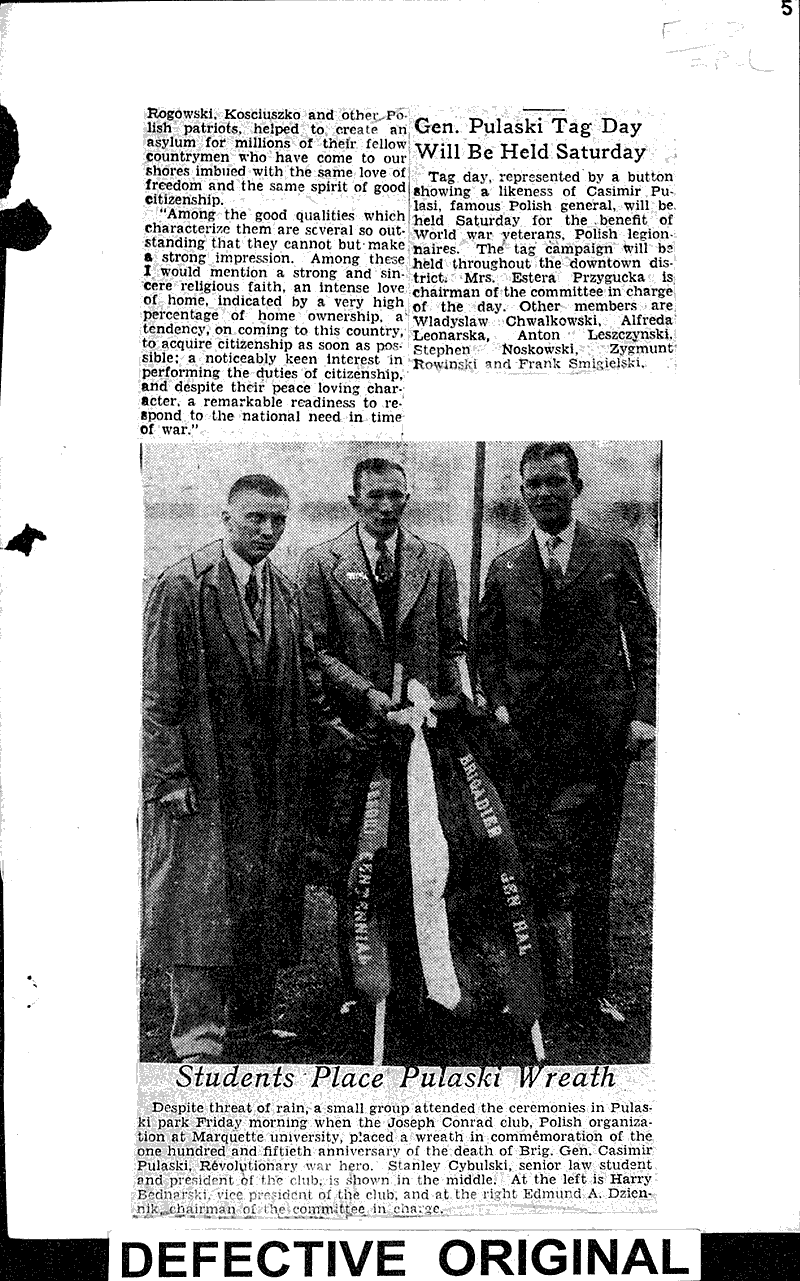 Kohler lauds polish citizens Newspaper Article/Clipping Wisconsin