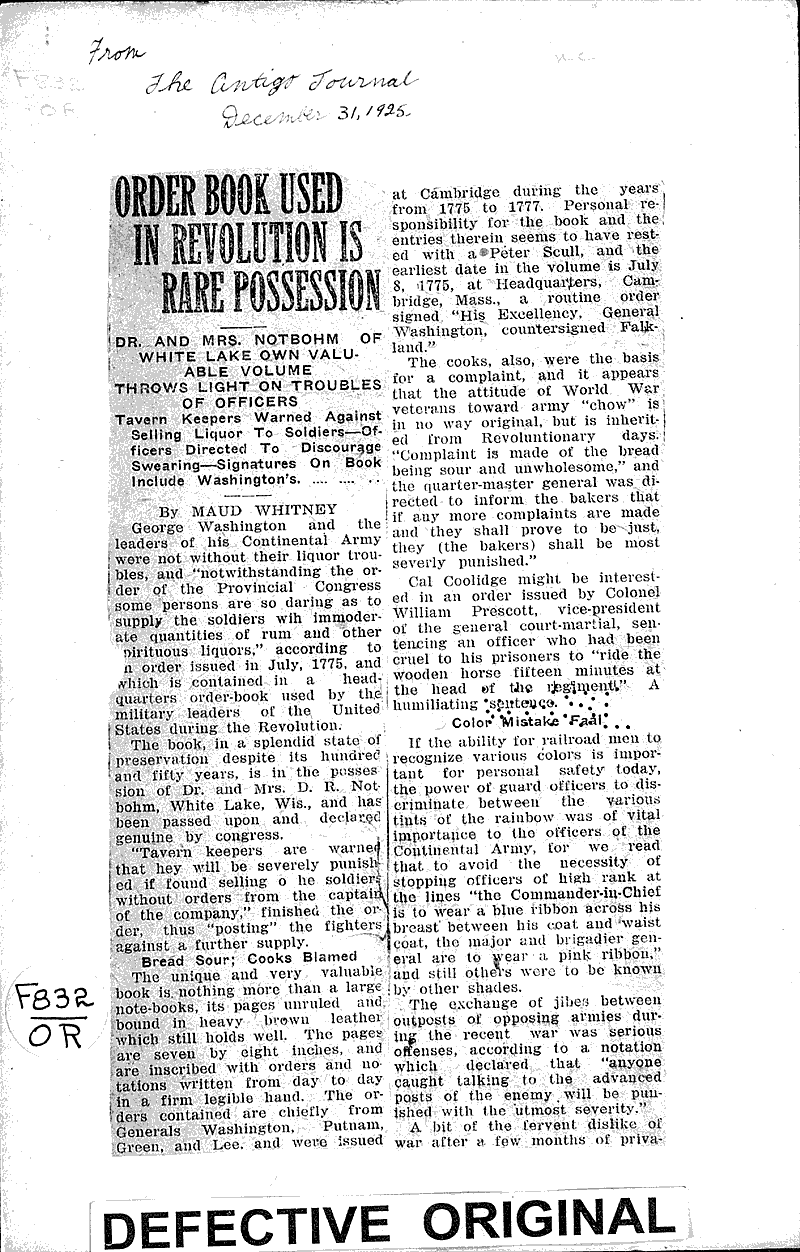  Source: Antigo Journal Topics: Wars Date: 1925-12-31