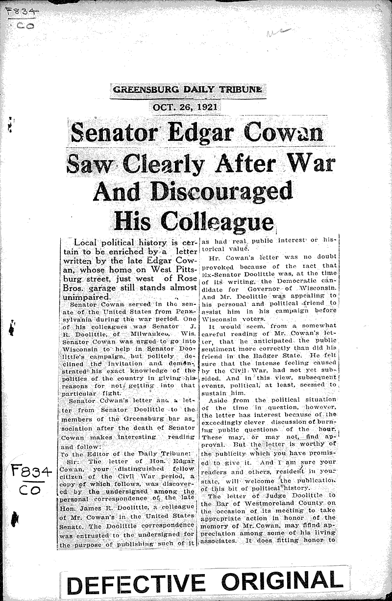  Source: Greensburg Daily Tribune Topics: Government and Politics Date: 1921-10-26