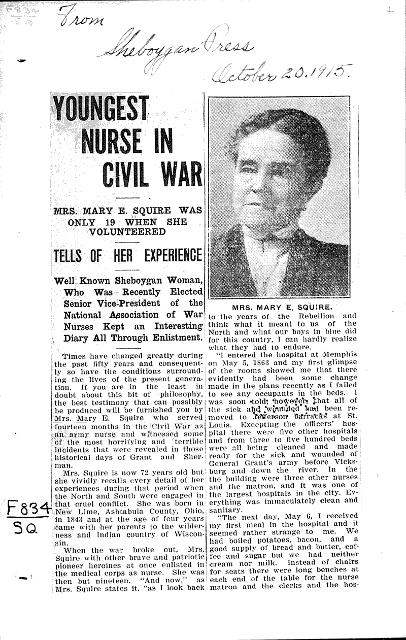  Source: Sheboygan Press Topics: Civil War Date: 1915-10-20