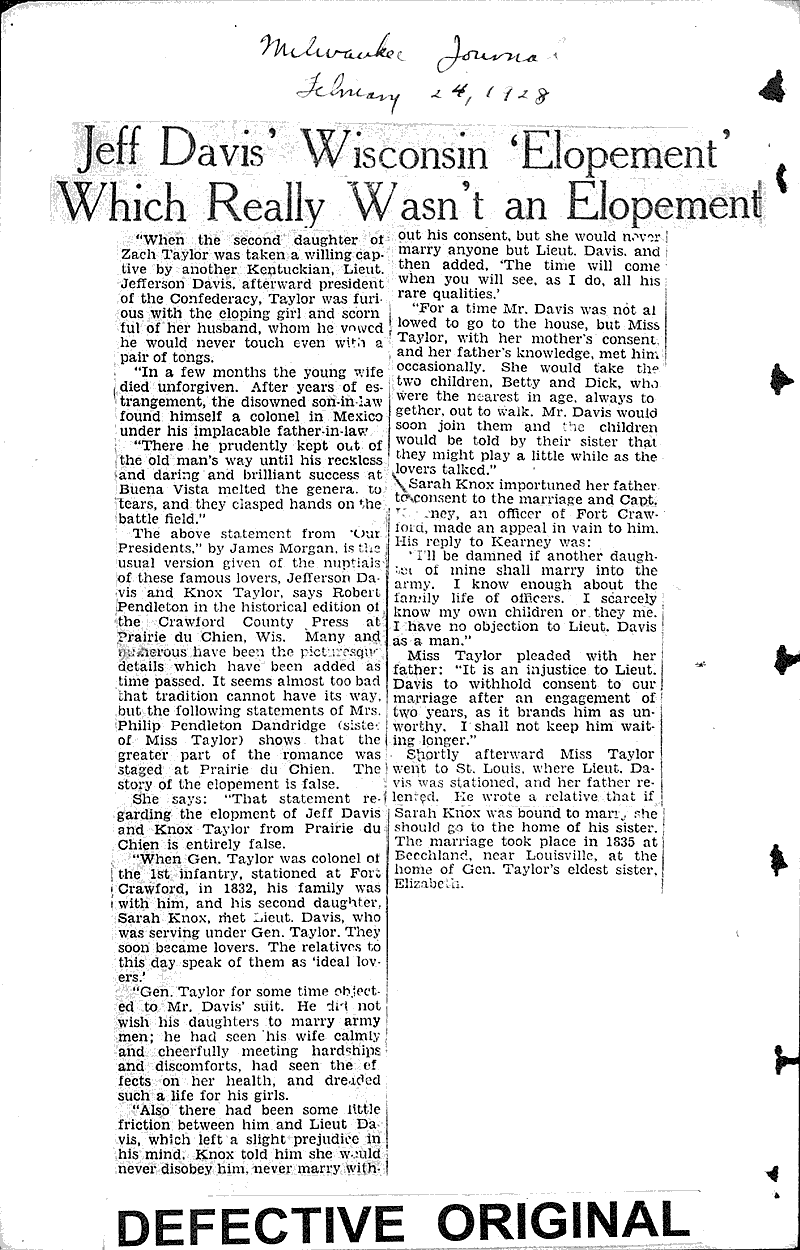  Source: Milwaukee Journal Topics: Civil War Date: 1928-02-24