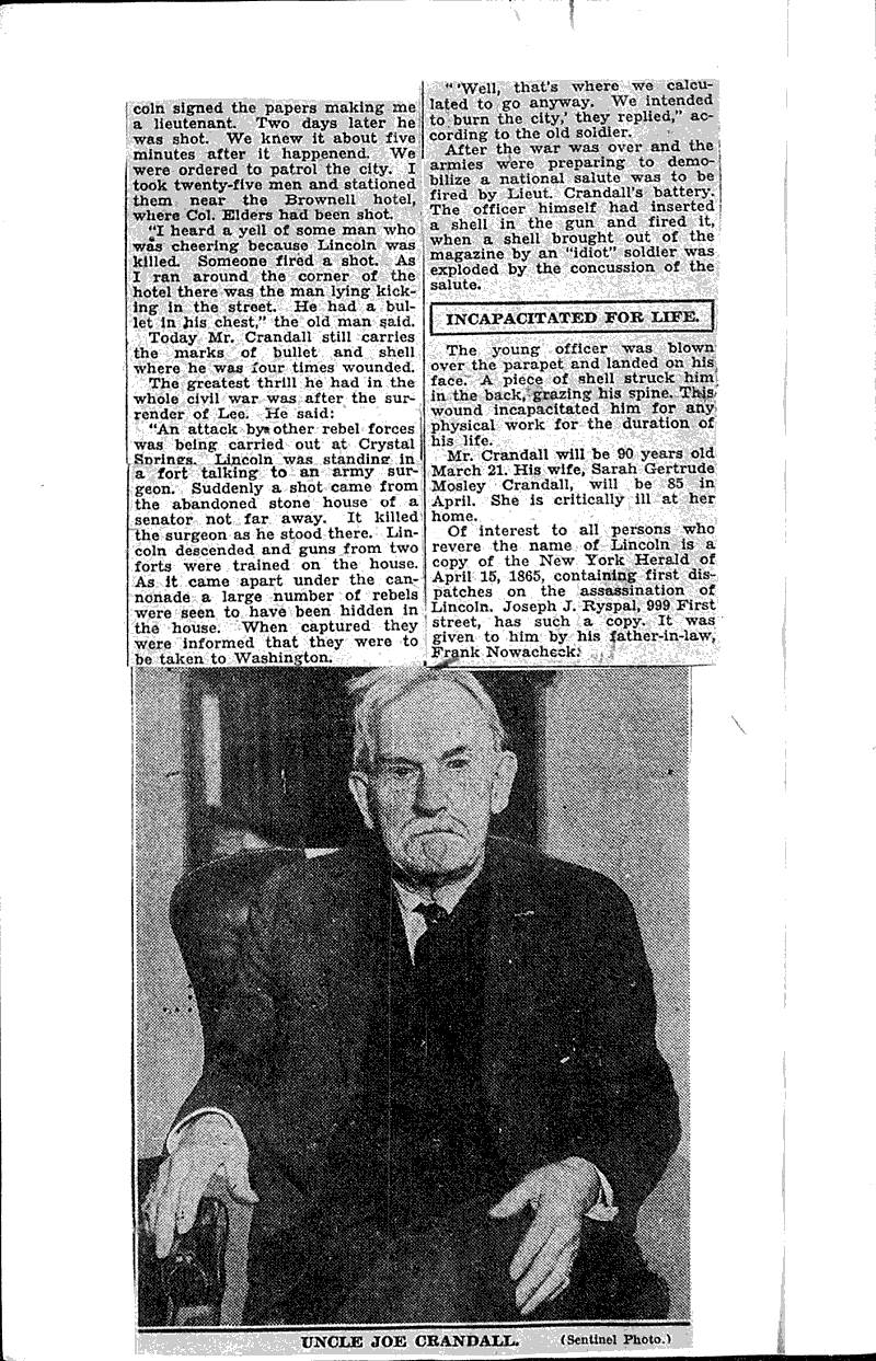  Source: Milwaukee Sentinel Topics: Civil War Date: 1930-02-11