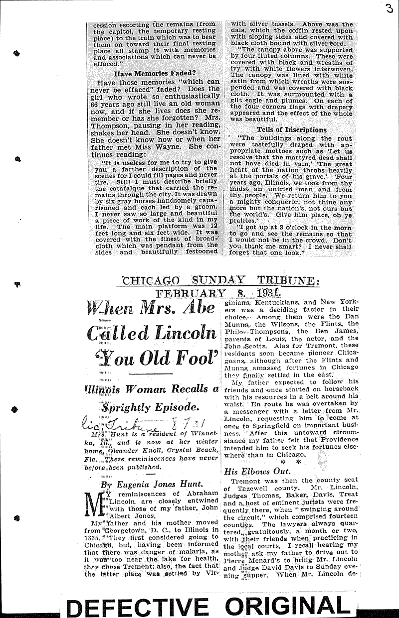  Source: Chicago Sunday Tribune Topics: Civil War Date: 1931-02-08