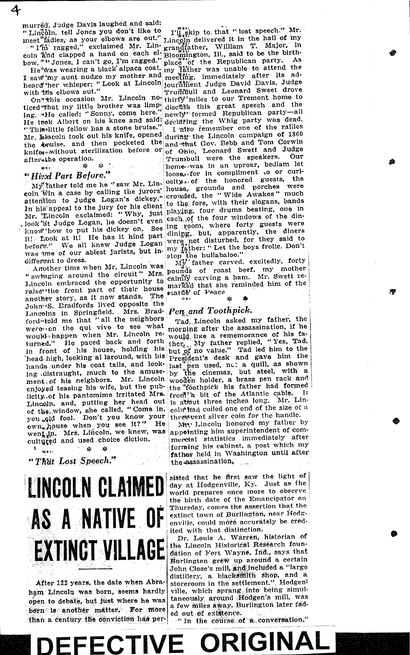  Source: Chicago Sunday Tribune Topics: Civil War Date: 1931-02-08