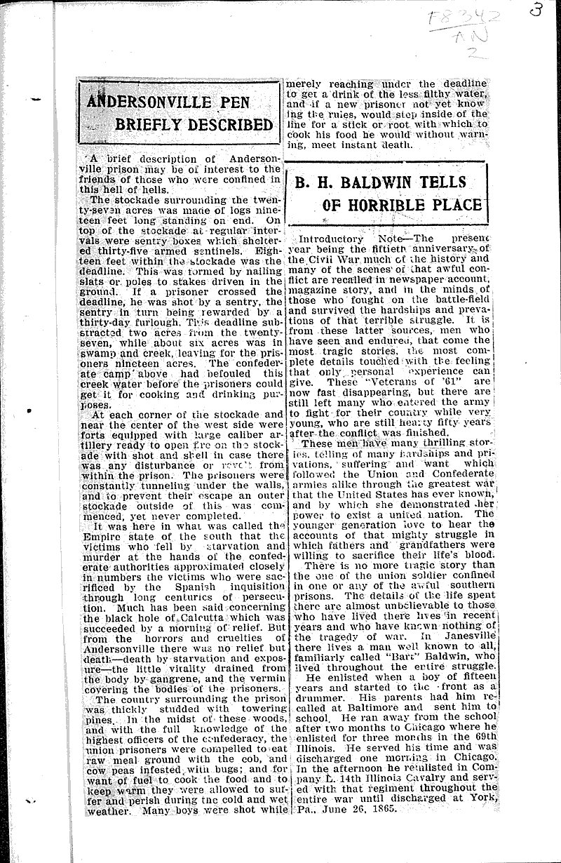 Reminiscenses of Andersonville in war days Newspaper Article/Clipping