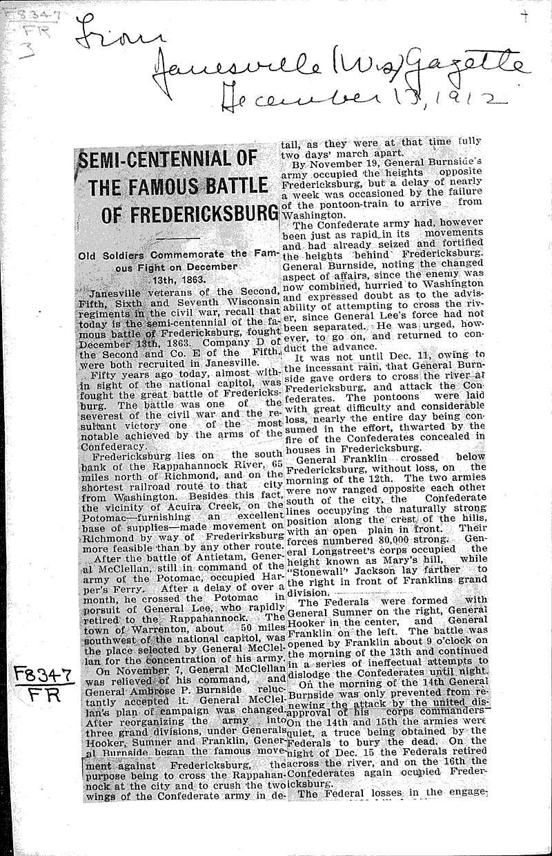  Source: Janesville Gazette Topics: Civil War Date: 1912-12-13