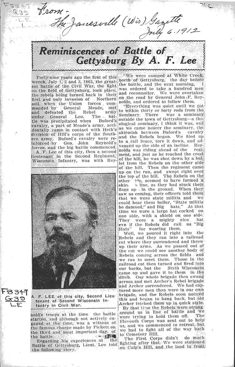  Source: Janesville Gazette Topics: Civil War Date: 1912-07-06