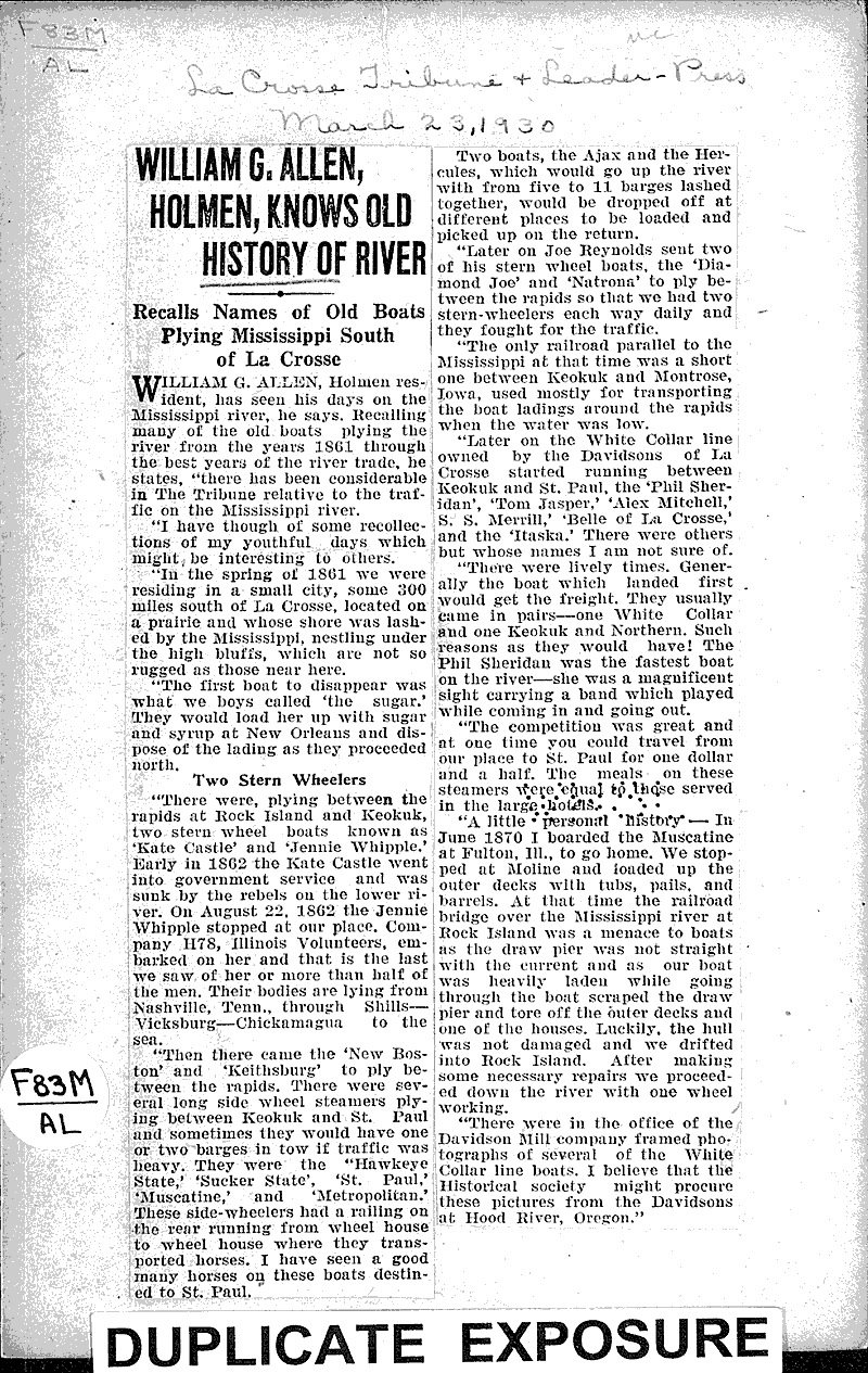  Source: La Crosse Tribune and Leader-Press Topics: Transportation Date: 1930-03-23