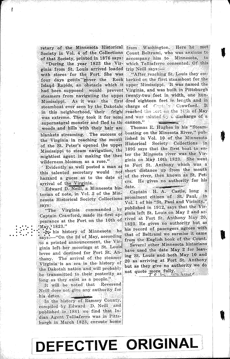 History of the "Virginia" Newspaper Article/Clipping Wisconsin Historical Society