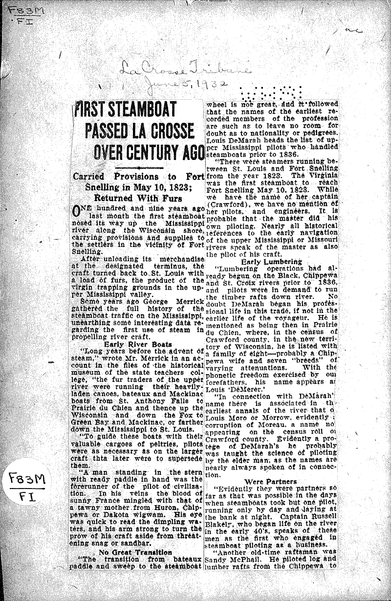 Source: La Crosse Tribune Topics: Transportation Date: 1932-06-05