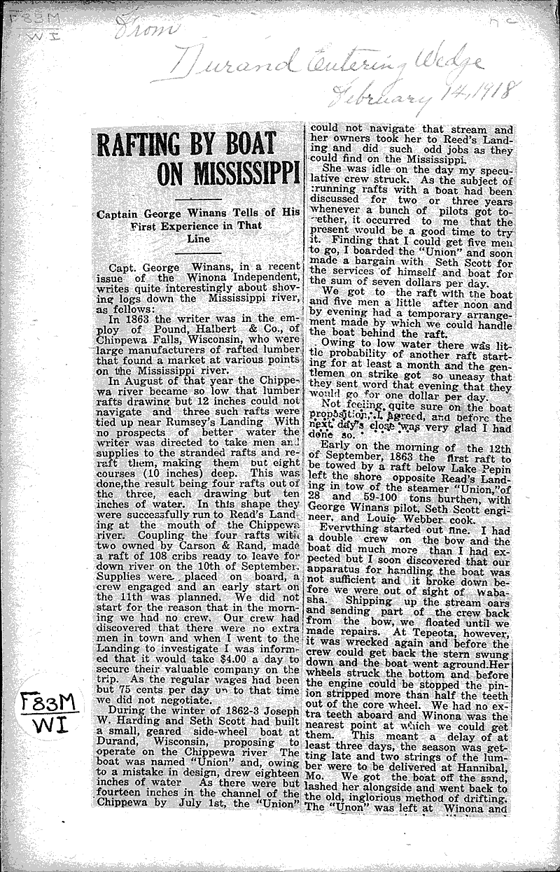  Source: Durand Entering Wedge Topics: Transportation Date: 1918-02-14