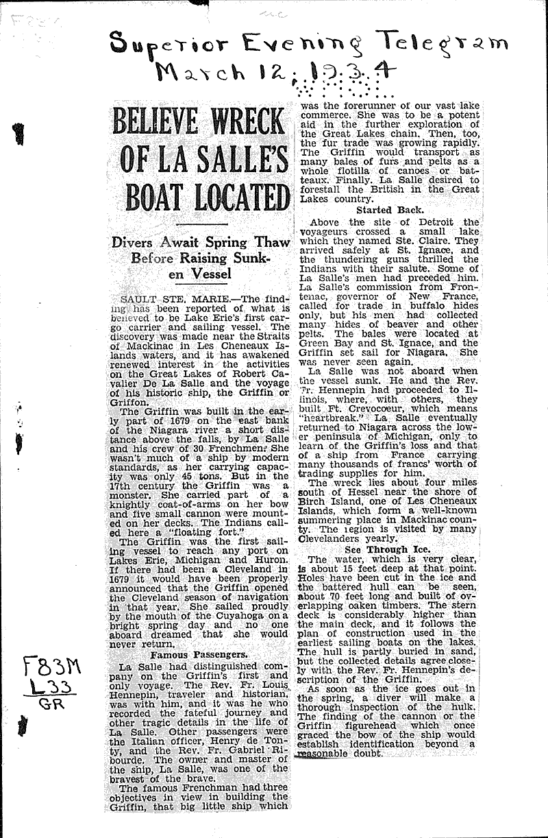 Source: Superior Evening Telegram Topics: Transportation Date: 1934-03-12