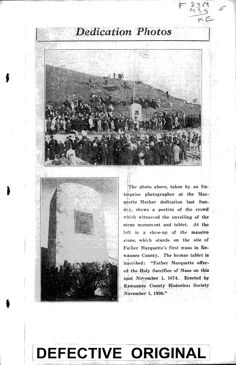 Thousands witness Marquette stone dedication Newspaper Article