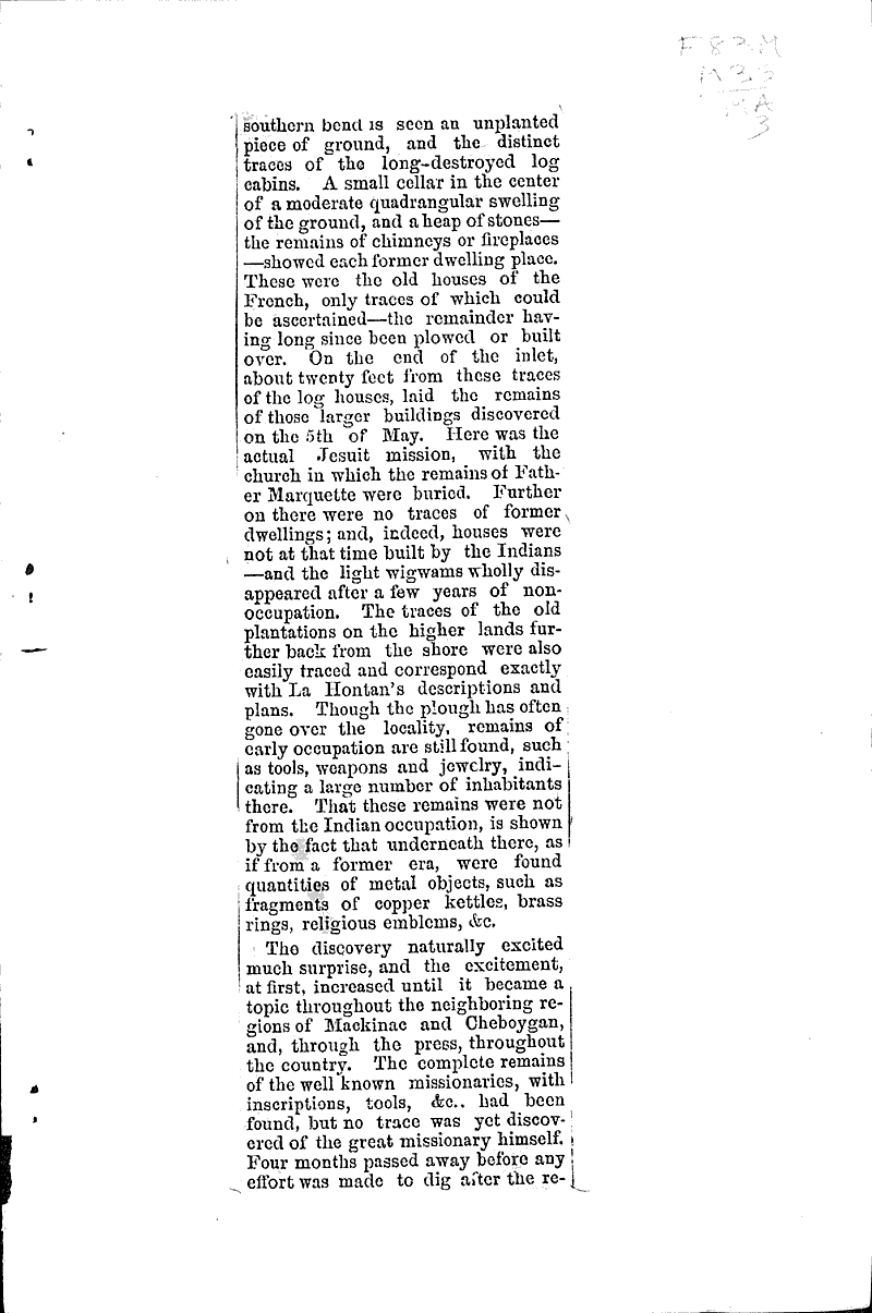 Marquette discovery Source: Green Bay Advocate Topics: Industry Date: 1878-08-29