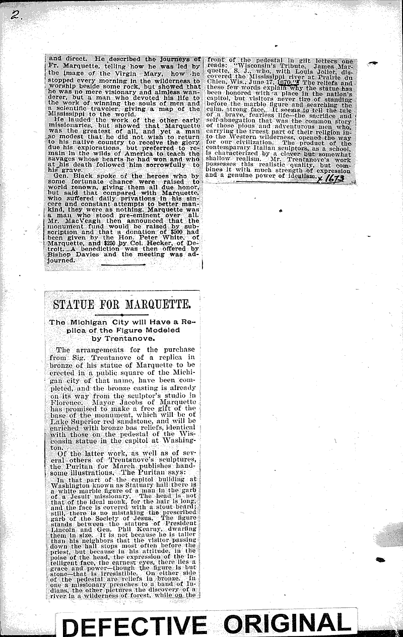 Shaft to Marquette Newspaper Article/Clipping Wisconsin Historical