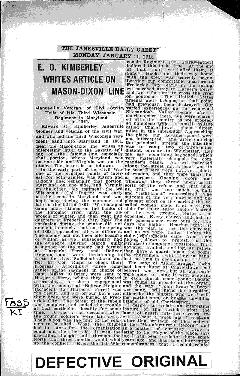  Source: Janesville Daily Gazette Topics: Civil War Date: 1911-01-11