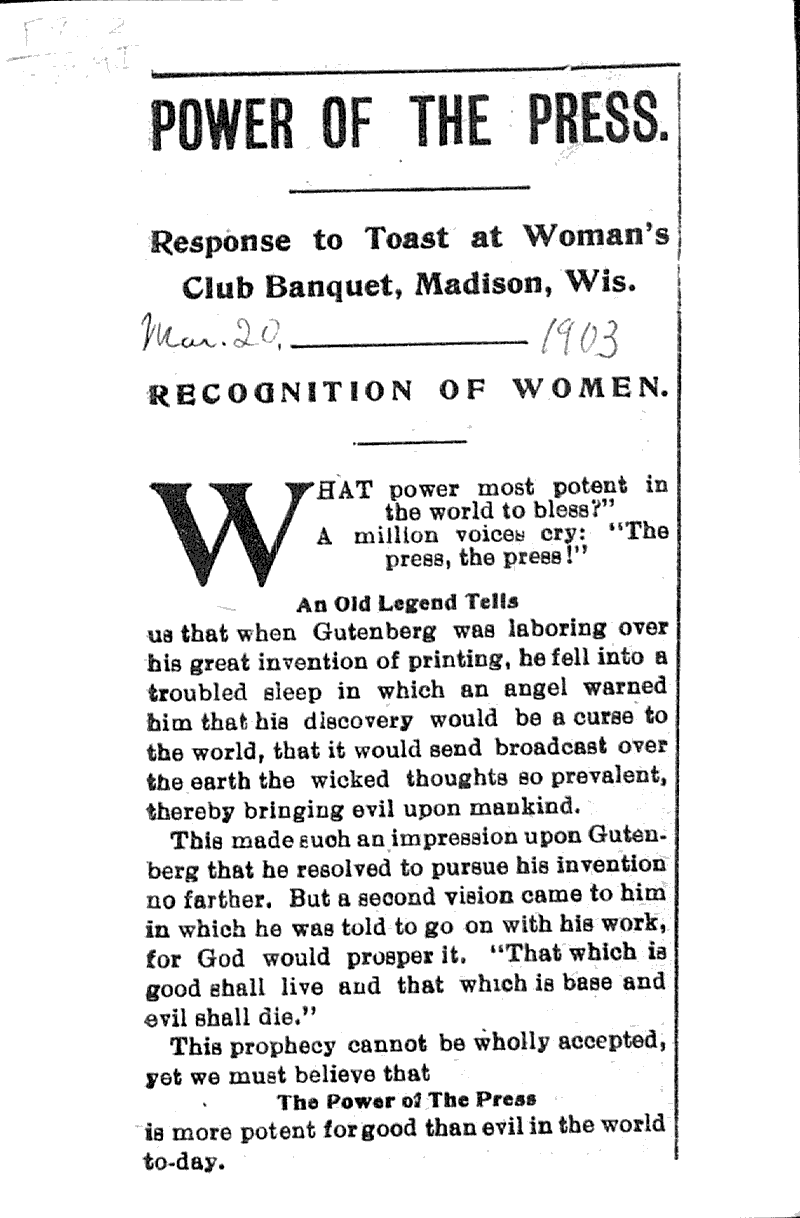  Topics: Social and Political Movements Date: 1903-03-20