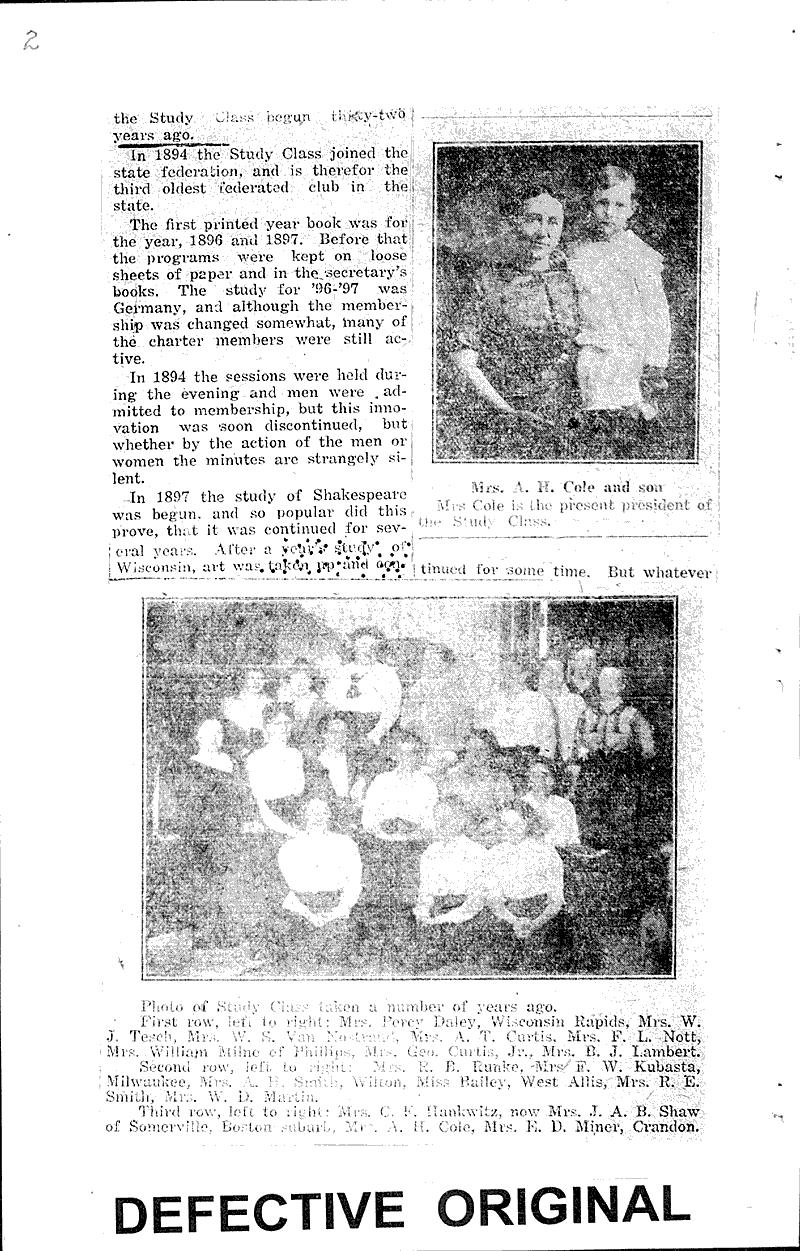 Merrill study class was founded in 1880 Newspaper Article/Clipping