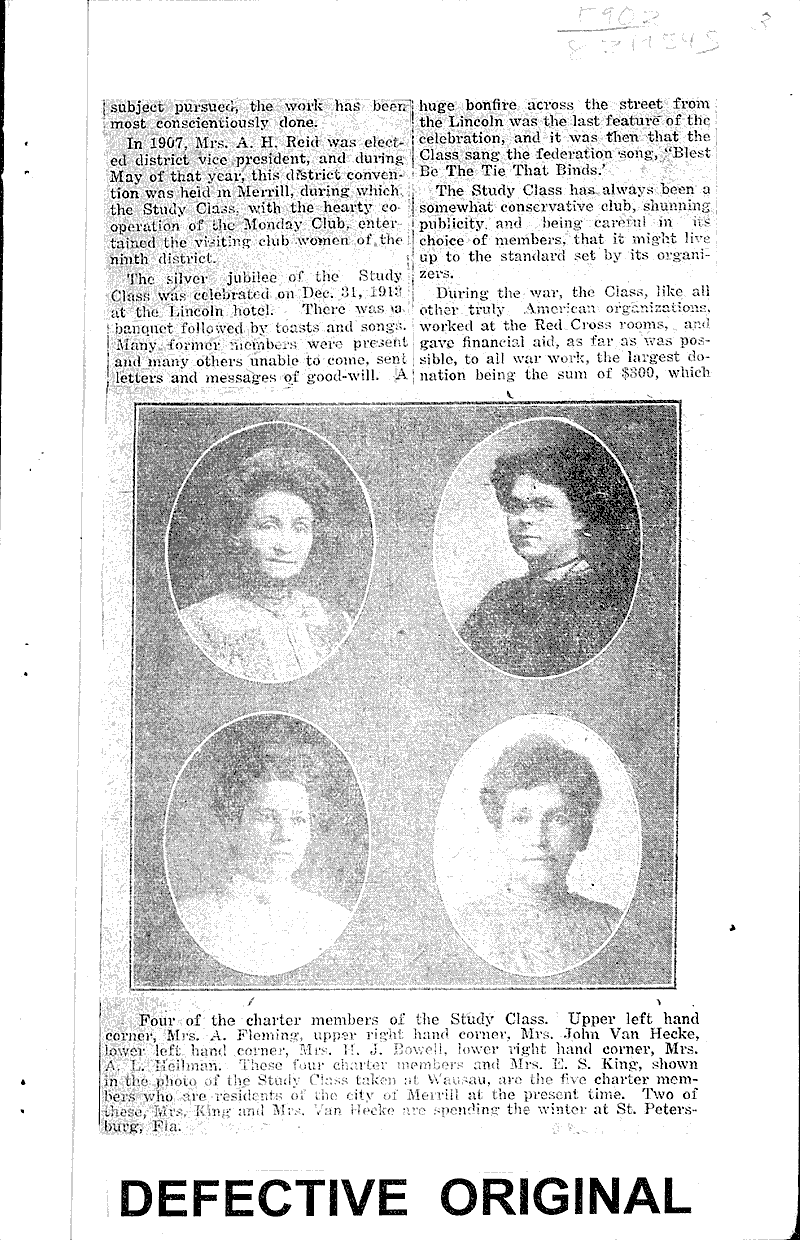 Merrill study class was founded in 1880 Newspaper Article/Clipping