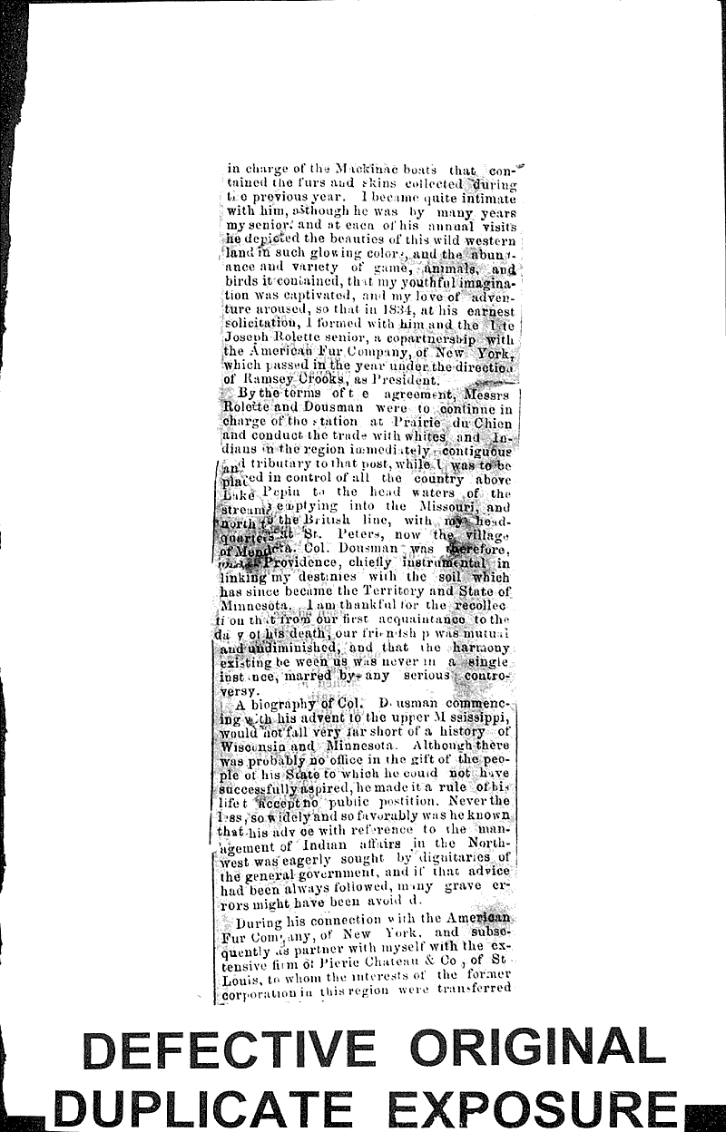 Hercules L. Dousman Newspaper Article/Clipping Wisconsin Historical