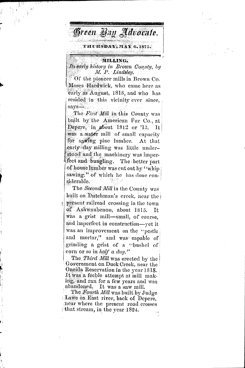  Source: Green Bay Advocate Topics: Industry Date: 1875-05-06
