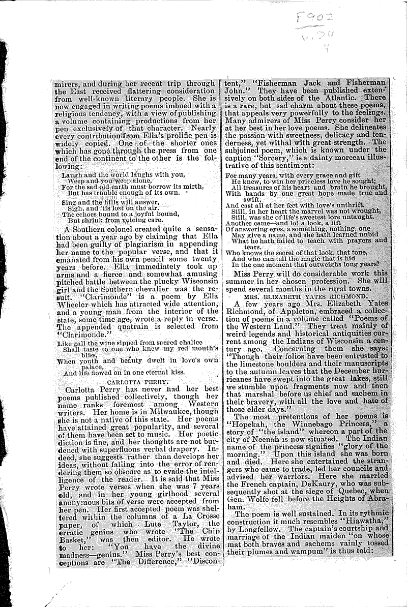 Wisconsin poets Source: Milwaukee Sentinel Topics: Art and Music Date: 1885-05-31