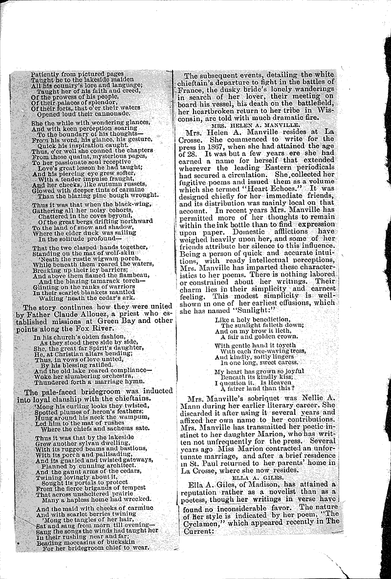 Wisconsin poets Source: Milwaukee Sentinel Topics: Art and Music Date: 1885-05-31