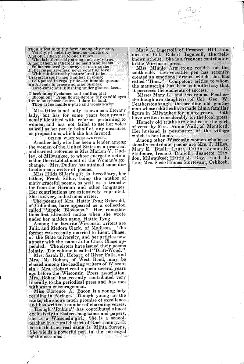 Wisconsin poets Source: Milwaukee Sentinel Topics: Art and Music Date: 1885-05-31