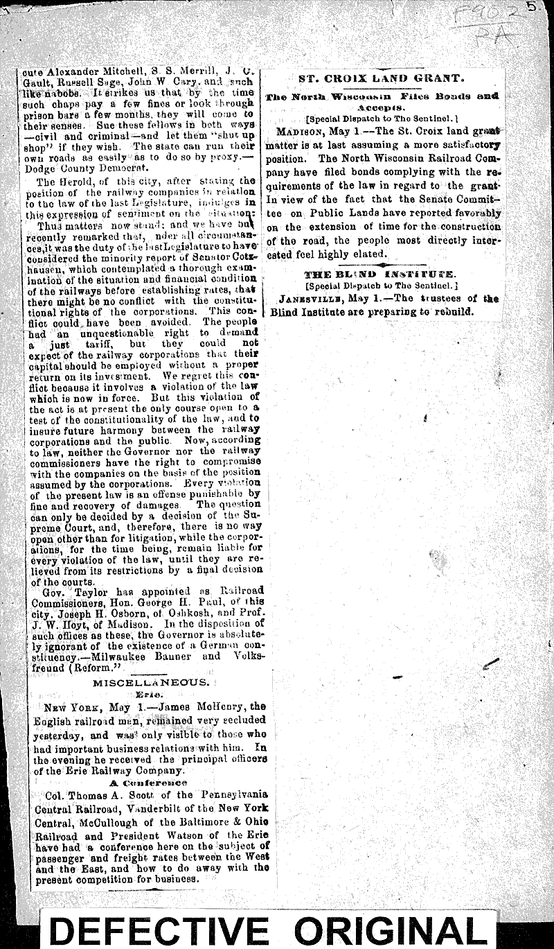  Source: Milwaukee Sentinel Topics: Transportation Date: 1879-05-02