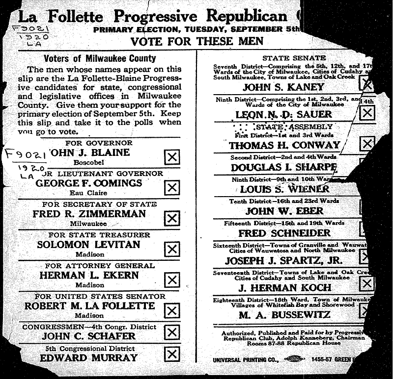 La Follette Progressive Republican Candidate Newspaper Article