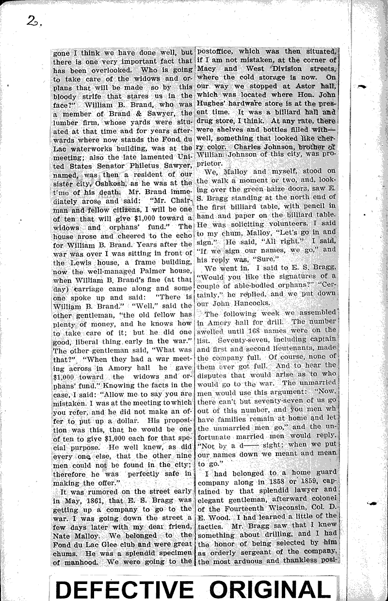  Source: Fond du Lac Bulletin Topics: Civil War Date: 1906-01-21