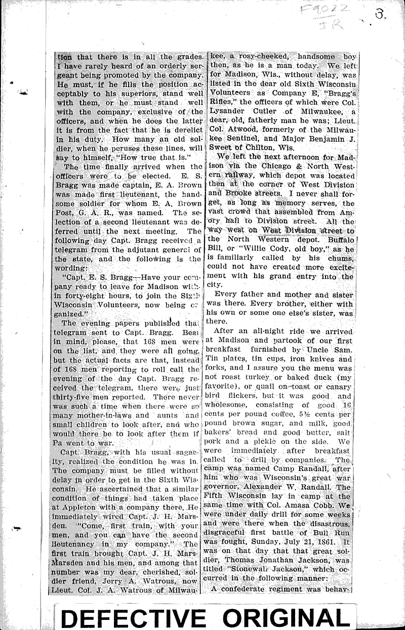  Source: Fond du Lac Bulletin Topics: Civil War Date: 1906-01-21