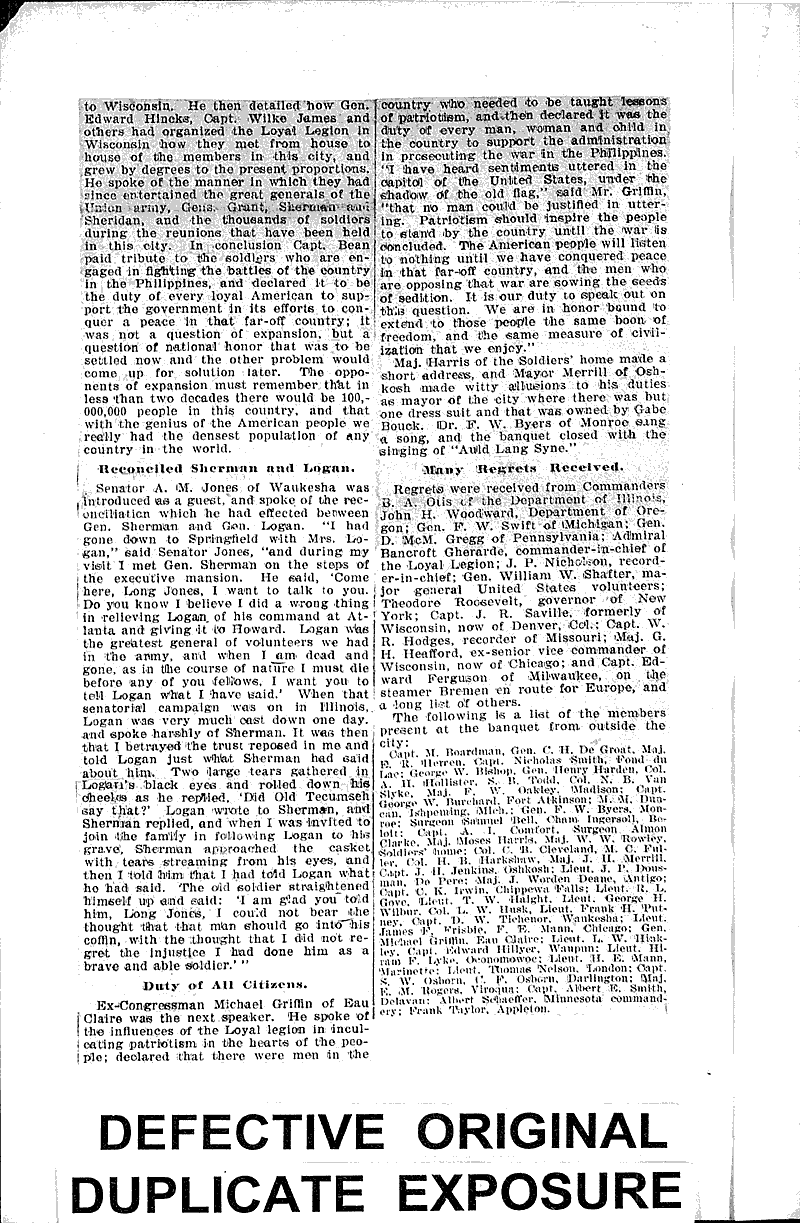Loyal legion jubilee Newspaper Article/Clipping Wisconsin