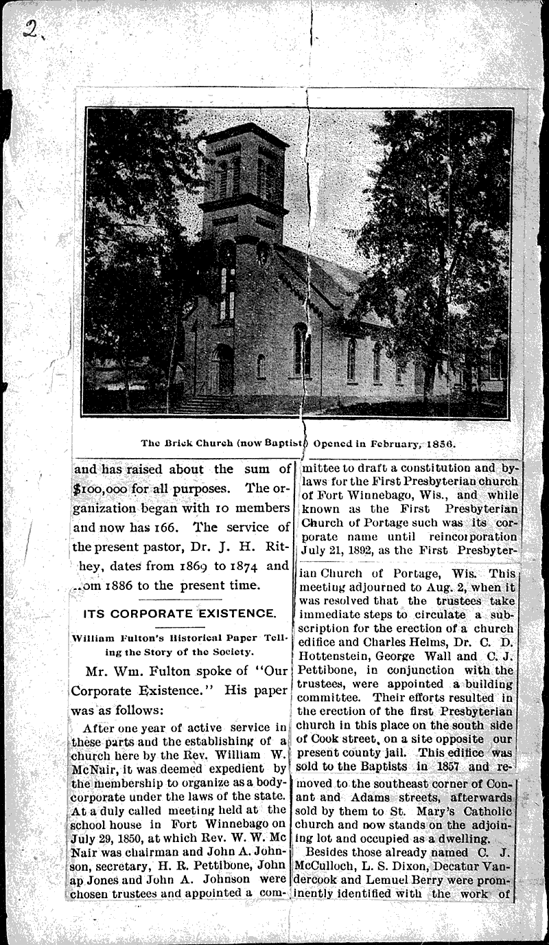 Semicentennial anniversary of first Presbyterian church of Portage