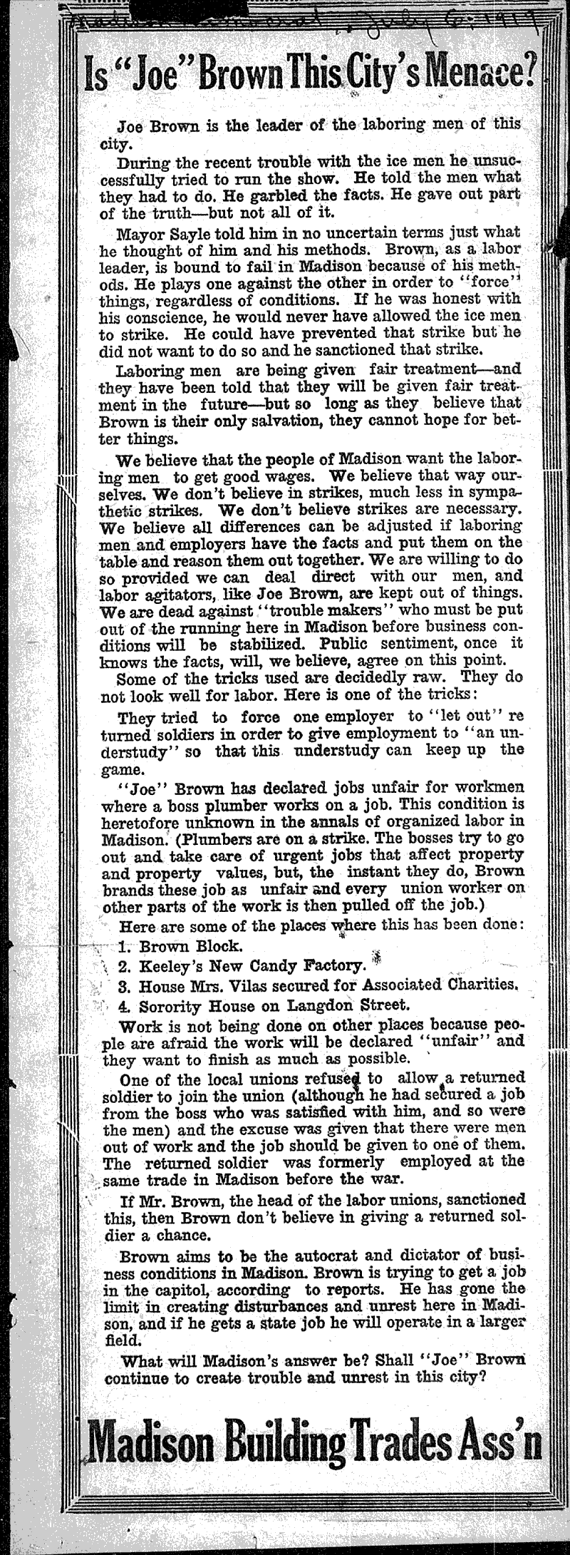  Source: Madison Democrat Topics: Social and Political Movements Date: 1919-07-??